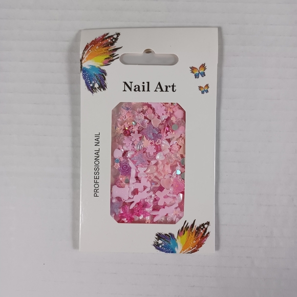 3D Nail Charm Art NEW Pink -100 Mixed Pieces -Rabbit, Butterfly, Rose, Heart Etc - Picture 8 of 8